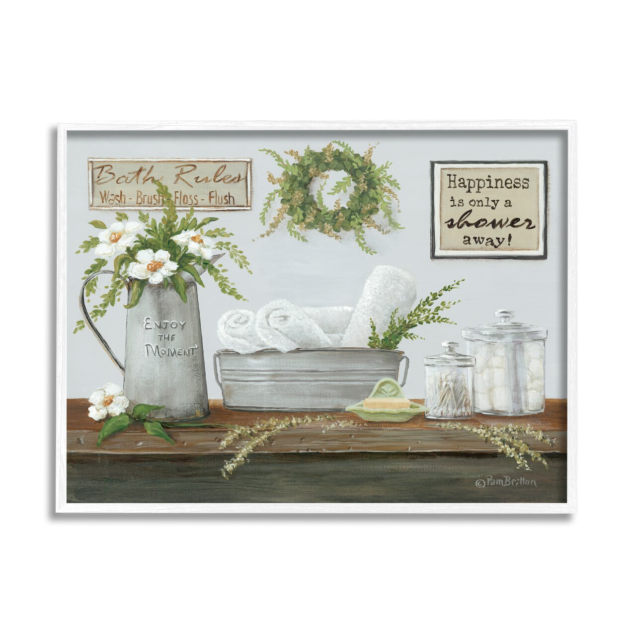 Stupell Industries Farmhouse Bathroom Counter Framed Giclee Art